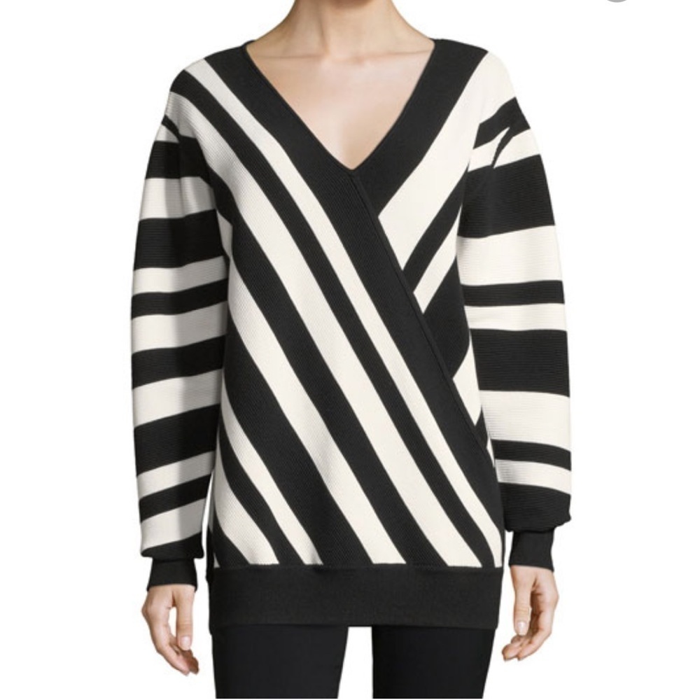 GREY by Jason Wu Striped V-Neck Black And White Pullover